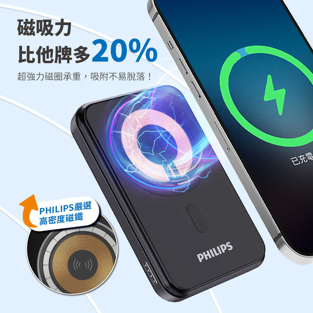 【PHILIPS 飛利浦】10000mAh立架式磁吸無線快充行動電源(DLP2716Q)