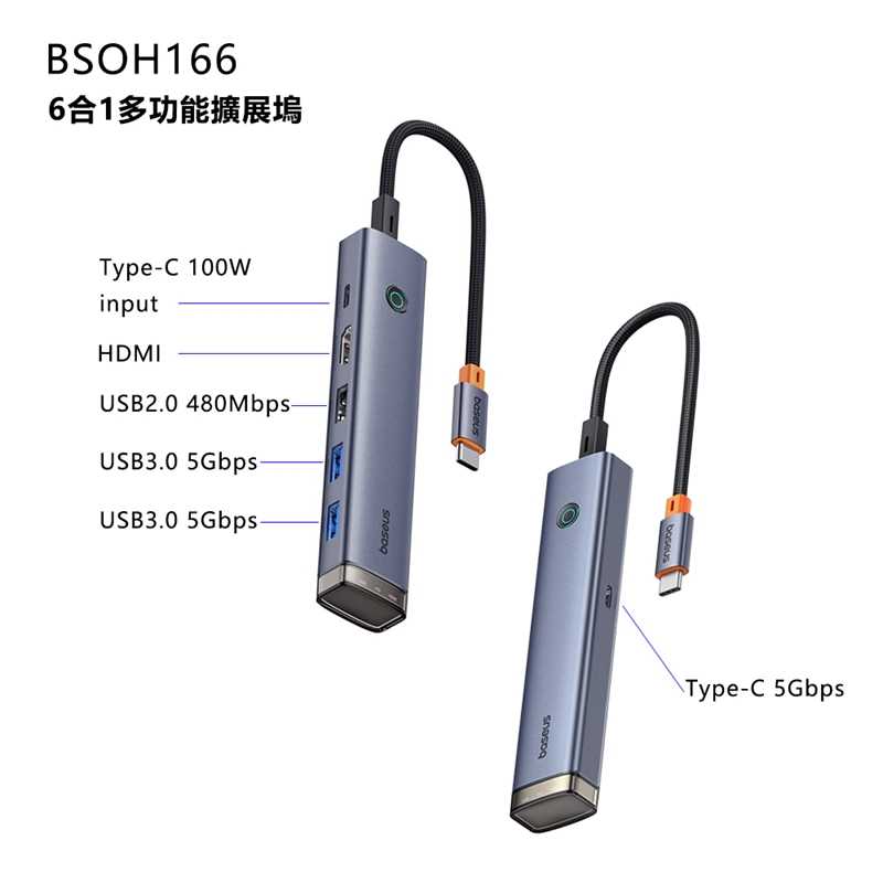 Baseus倍思 超享系列6合1多功能Type-C Hub Air擴展塢 BSOH166