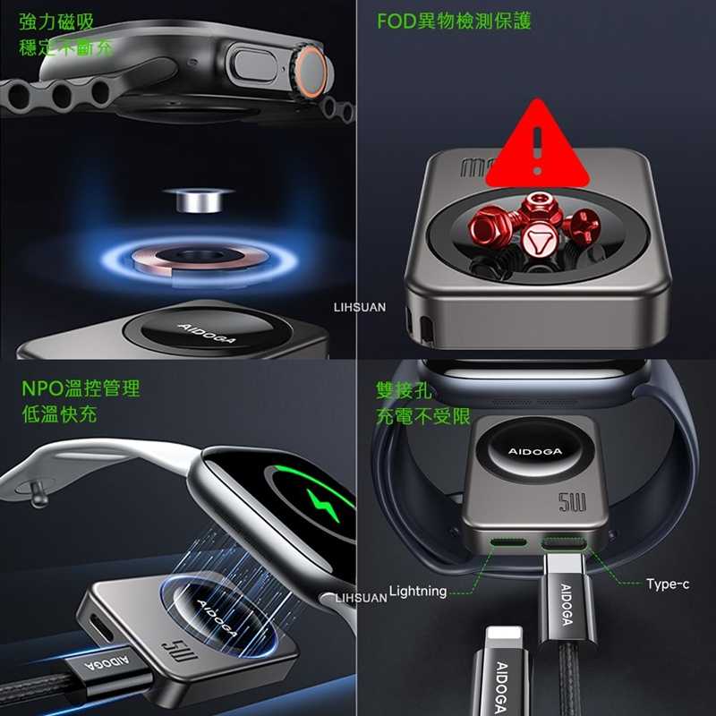 AIDOGA艾迪伽 LQ MAG4041 星航U系列Apple Watch全系列磁吸無線充電器5W
