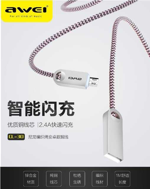 【保固一年 】 Awei 用維  CL-30 安卓 android 充電線 傳輸線 USB 數據線 編織線  數據線快充