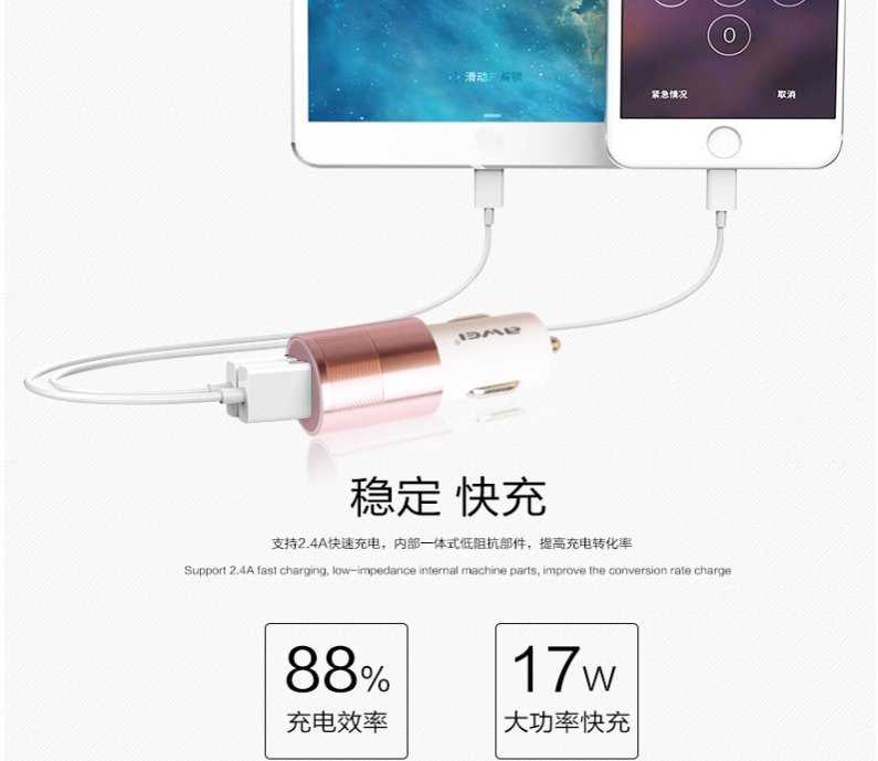 【保固一年 七天不滿意包退 】 Awei 用維 C-100 寬電壓 車載 充電器 雙USB 車充 各式車型 快充