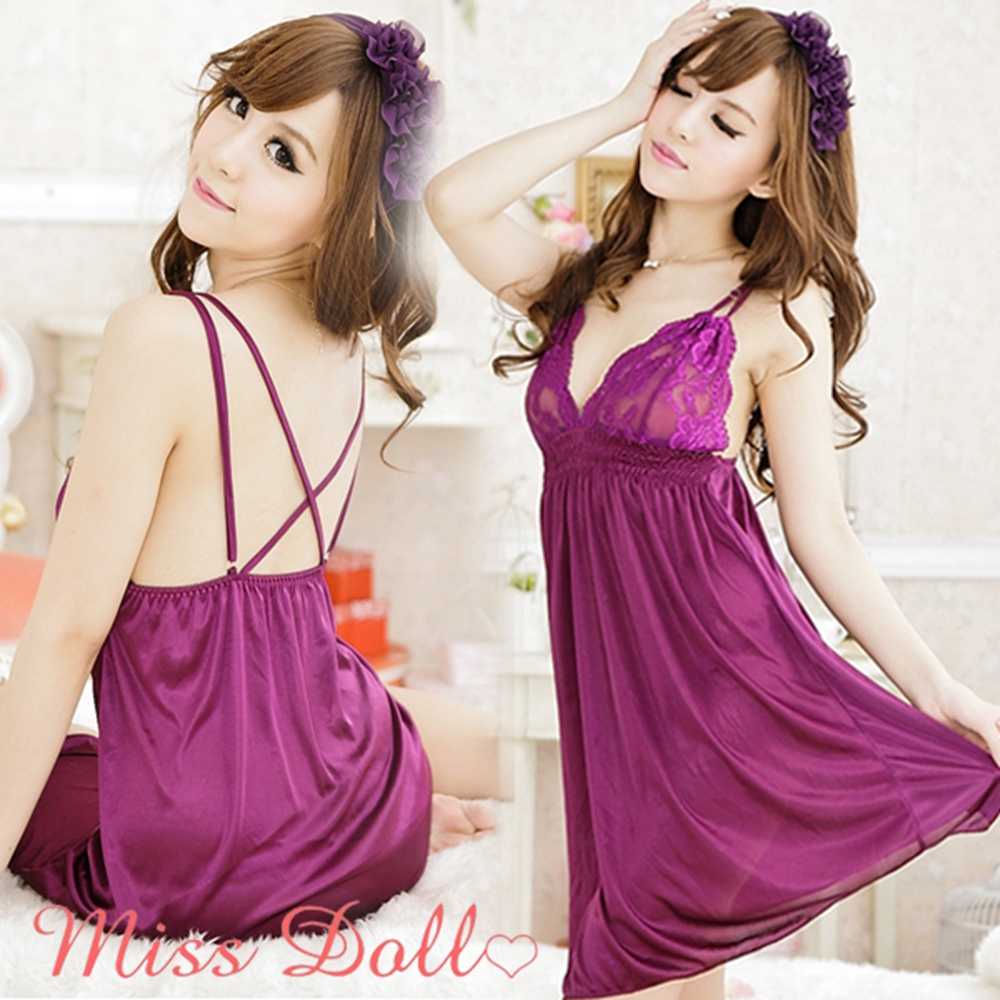 【蜜絲朵】寵愛甜心 時尚美背超軟緞布連身睡衣P001(紫)
