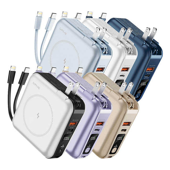 【送收納包】G-FIVE 基伍 GP-W10MS 勁量無線充多功能行動電源10000mAh(附AC充電+自帶線)