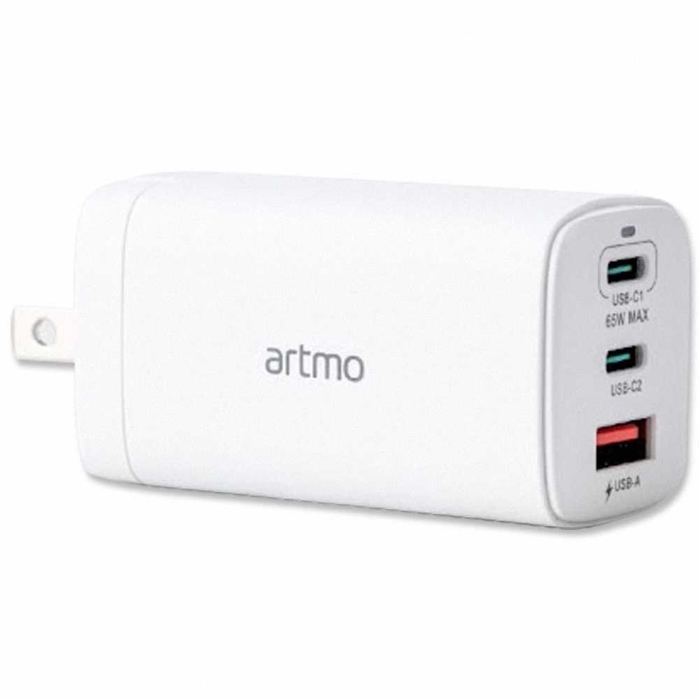 【送artmo Lightning高速充電傳輸編織線】artmo 65W GaN氮化鎵三孔充電器(G653E)