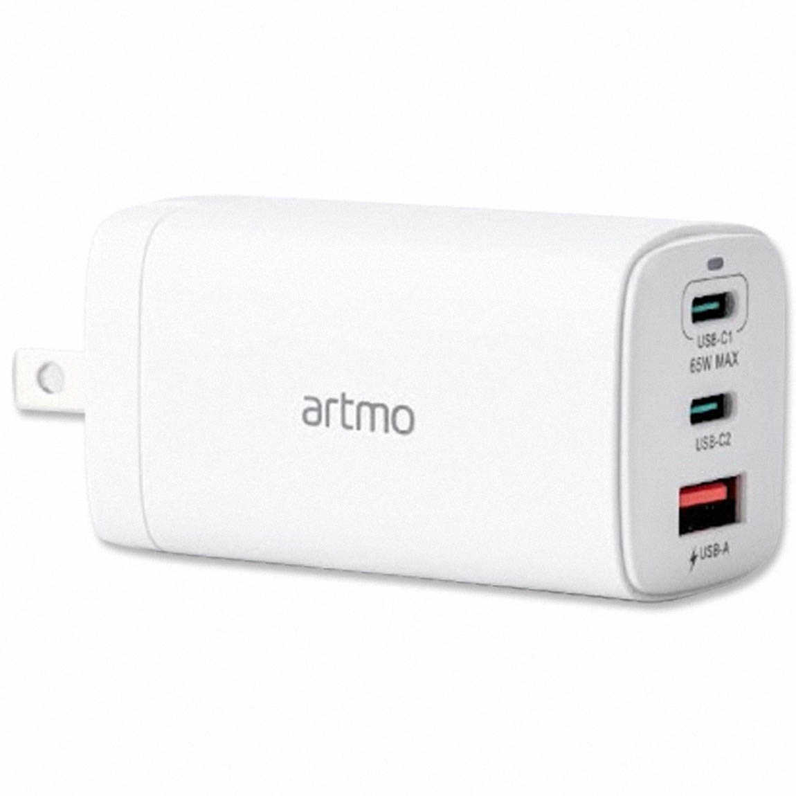 【送artmo Lightning高速充電傳輸編織線】artmo 65W GaN氮化鎵三孔充電器(G653E)