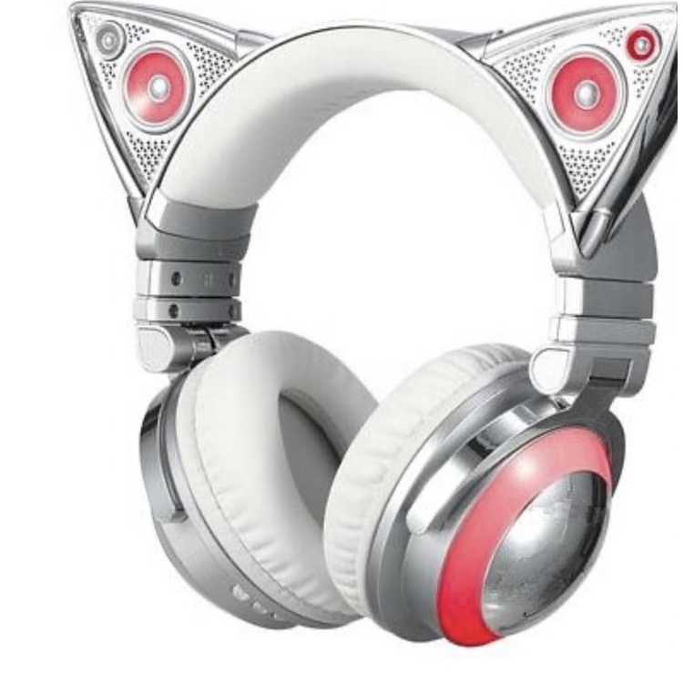 強強滾-貓耳耳機4代 銀色限量版 美國BROOKSTONE 12種色彩燈光 6大特效 貓耳電競耳機