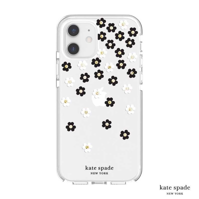 強強滾-Kate Spade iPhone12/12Pro 6.1吋 Scattered Flowers黑白小花+金色