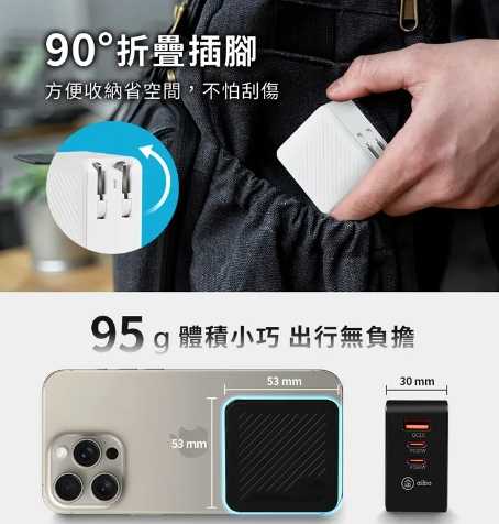 強強滾優選~ aibo GaN氮化鎵 PD65W 三孔快速充電器