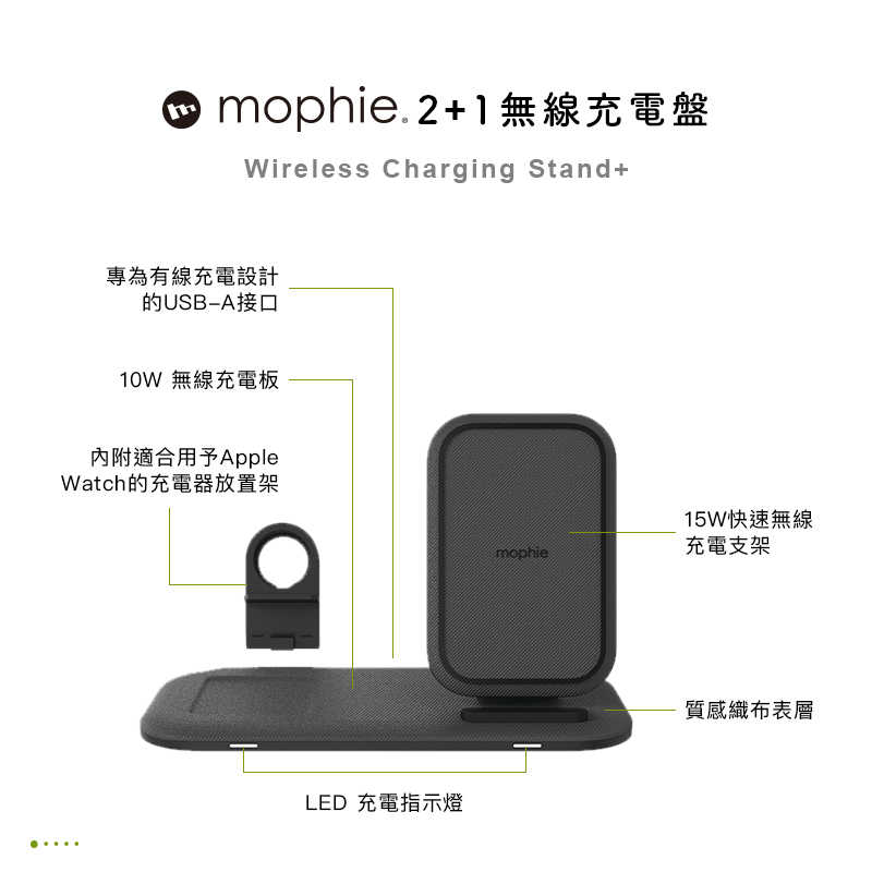 強強滾-mophie 15W 2加1整合式無線快充充電盤