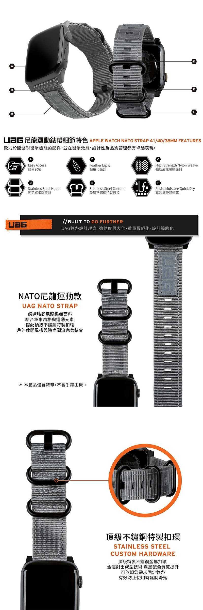 強強滾優選~ UAG Apple Watch 38/40/41mm Nato錶帶-灰
