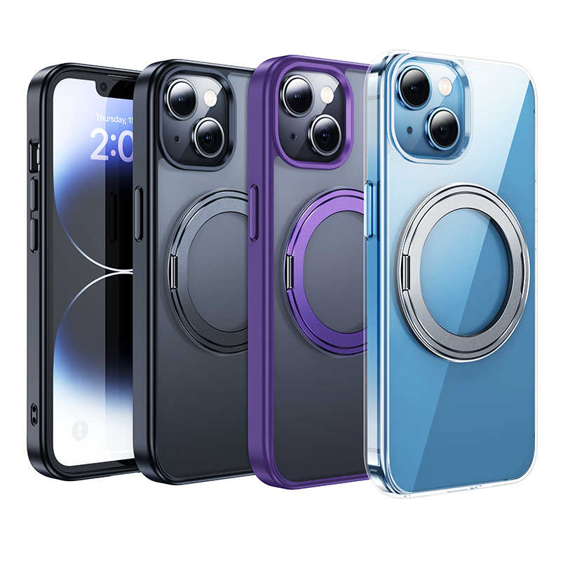 hoco.浩酷AS1 iP15 Plus 手機殼 保護殼 旋轉磁吸支點殼 (黑色/透明/紫色) 吸鐵手機支架