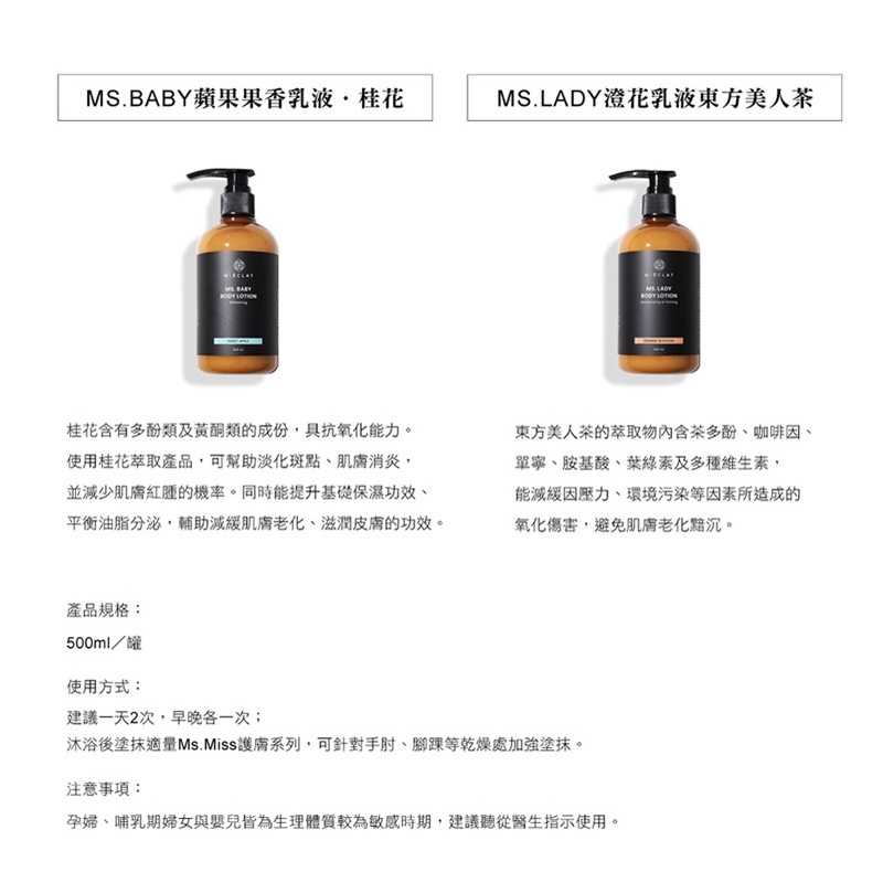 強強滾-【W｜ECLAT 典悅生醫】Ms.Miss美人香身體乳500ml(蘋果/橙花)