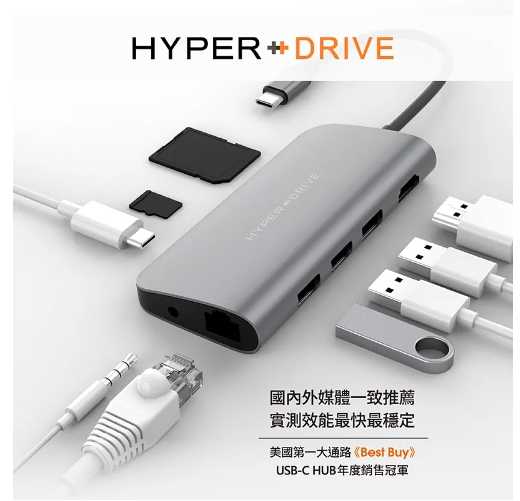 強強滾優選~HyperHyperDrive 9-in-1 USB-C Hub-太空灰