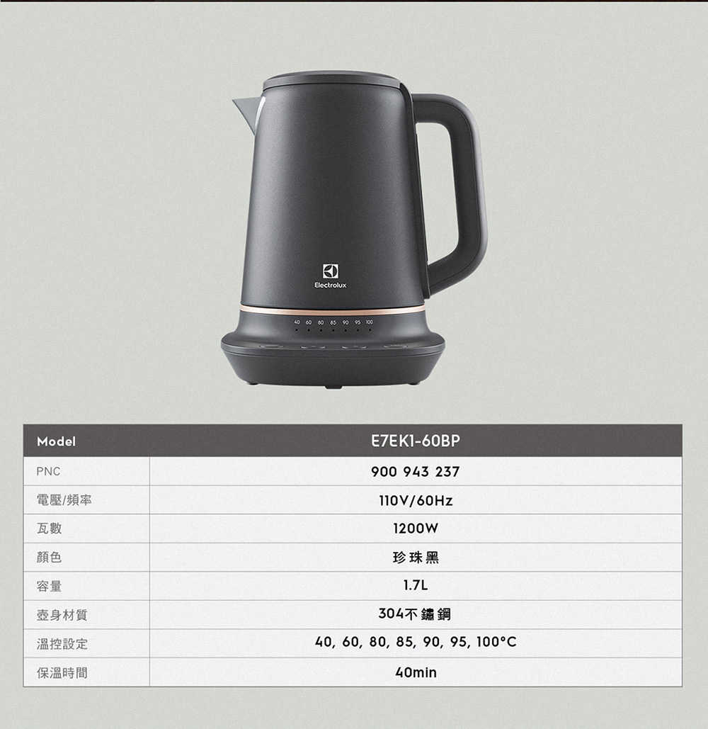 強強滾優選~【Electrolux 伊萊克斯】瑞典美學1.7L不鏽鋼溫控電茶壺