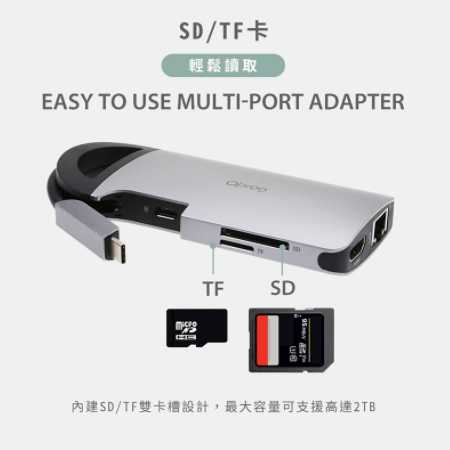 強強滾~Opro9 USB 3.0 Type-C 8埠帶線多功能轉接器