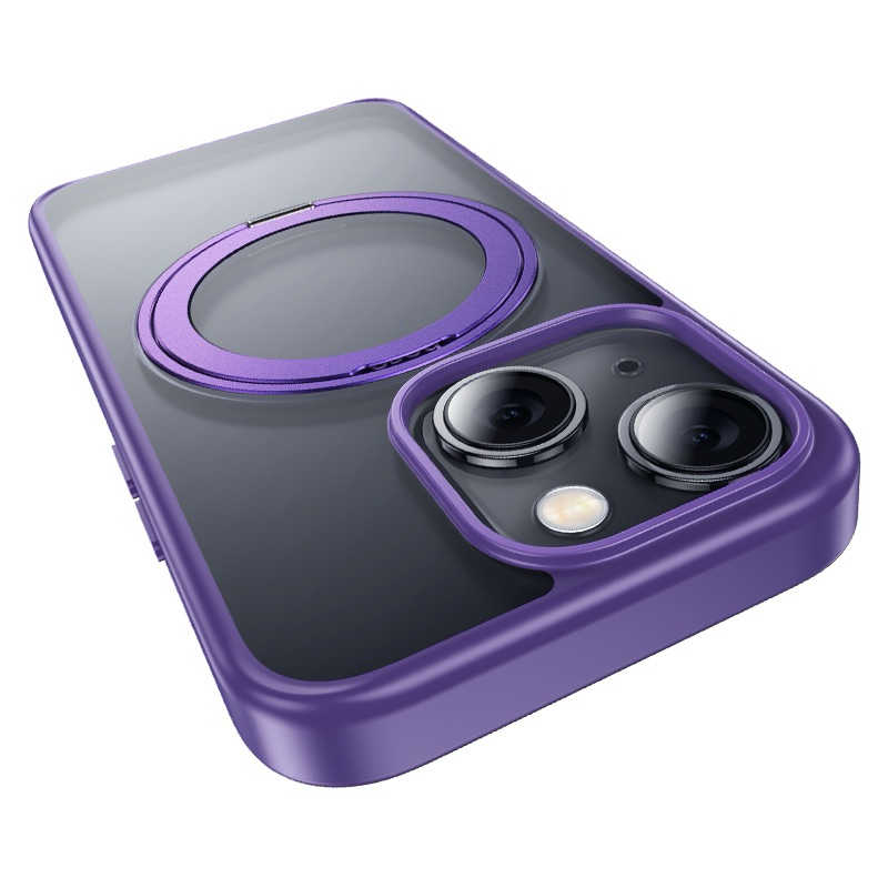 強強滾生活 SuperB iphone15 Plus 軍規旋轉磁吸支架手機保護殼 黑/透明/紫