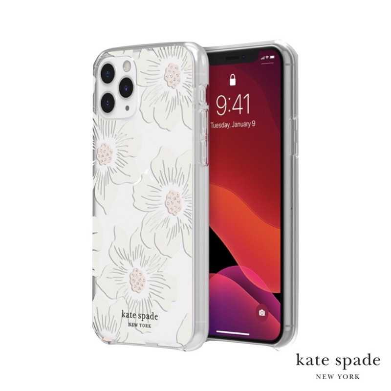 強強滾-Kate Spade iPhone 11 Pro Hollyhock Floral 白色大花透明殼+小鑲鑽