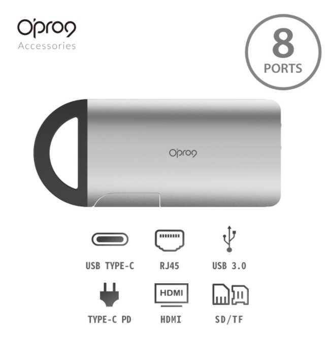 強強滾~Opro9 USB 3.0 Type-C 8埠帶線多功能轉接器