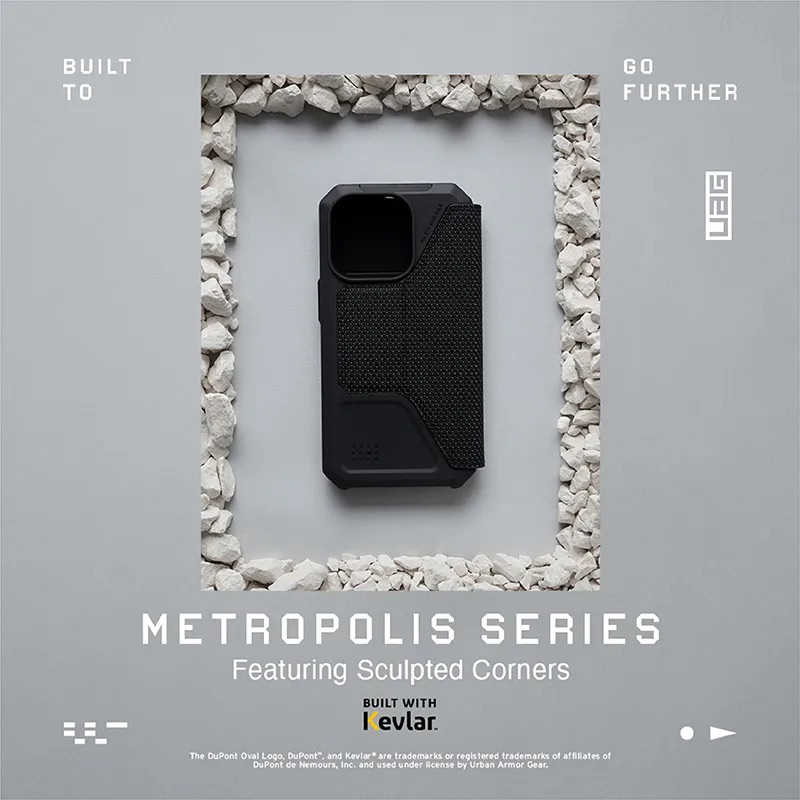 強強滾生活 UAG iPhone 14 Pro 翻蓋式耐衝擊保護殼-軍用黑