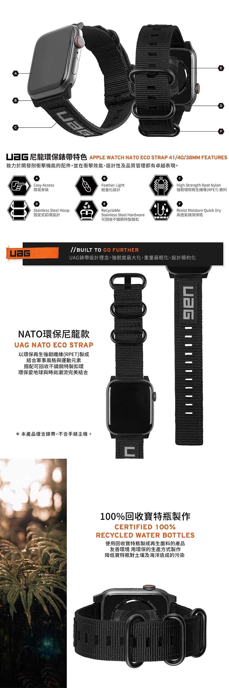 強強滾優選~ UAG Apple Watch 38/40/41mm Nato環保錶帶-黑