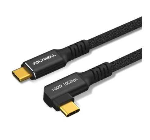 強強滾優選~POLYWELL 黑金剛 彎頭USB3.2 Gen2 10G 100W Type-C 高速傳輸充電線 寶利威