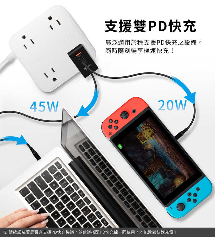 強強滾優選~ aibo GaN氮化鎵 PD65W 三孔快速充電器