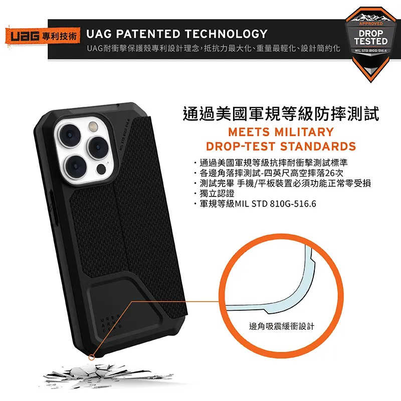 強強滾生活 UAG iPhone 14 Pro 翻蓋式耐衝擊保護殼-軍用黑