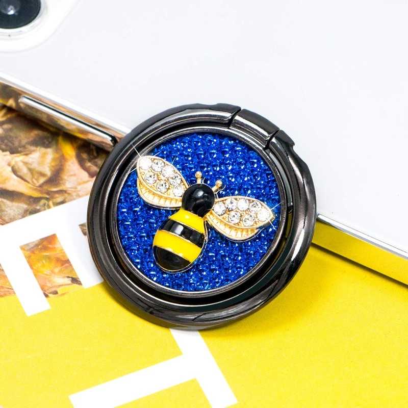 強強滾-手機指環支架,手機指環握柄,360 度旋轉,水晶石琺瑯蜜蜂(藍色)