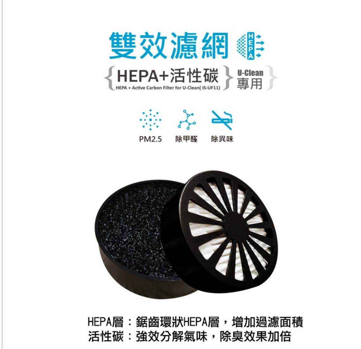 〈U-Clean專用〉HEAP/活性碳二合一濾網1入─IS-UF11