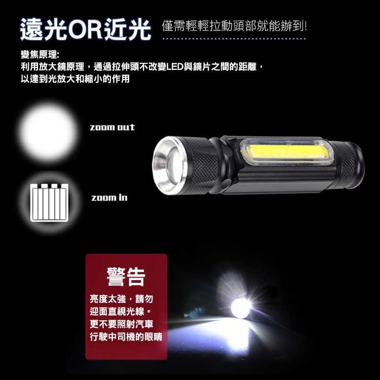 HANLIN-T516 磁吸強光手電筒工作燈 COB USB直充 T6