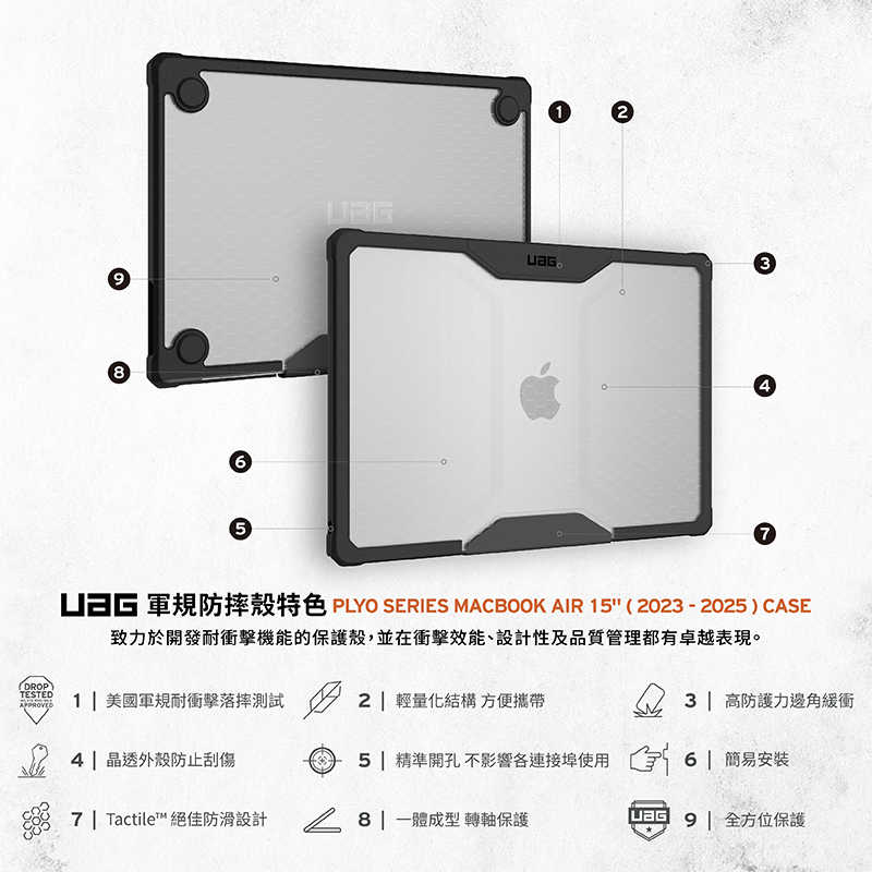 強強滾優選~UAG Macbook Air 15吋（2023-2025）耐衝擊保護殼-全透明(M2/M3/M4保護殼)
