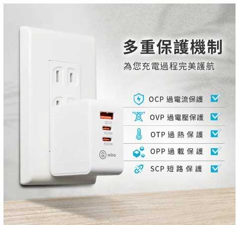 強強滾優選~ aibo GaN氮化鎵 PD65W 三孔快速充電器