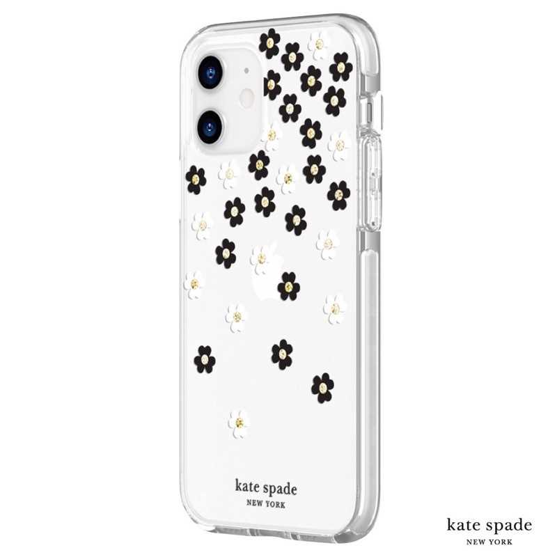 強強滾-Kate Spade iPhone12/12Pro 6.1吋 Scattered Flowers黑白小花+金色
