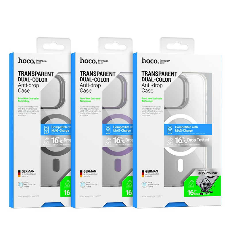 強強滾生活 【hoco.浩酷】AS6 iP15 Pro Max 透明簡約防摔磁吸保護殼 (透明黑/透明灰/透明紫)