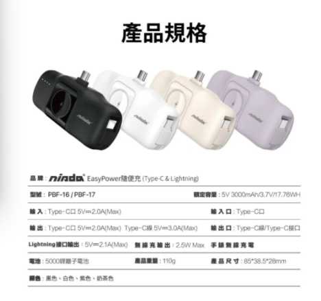 強強滾優選~【NISDA】EasyPower 隨便充行動電源 Type-C接口 (PB-F17)