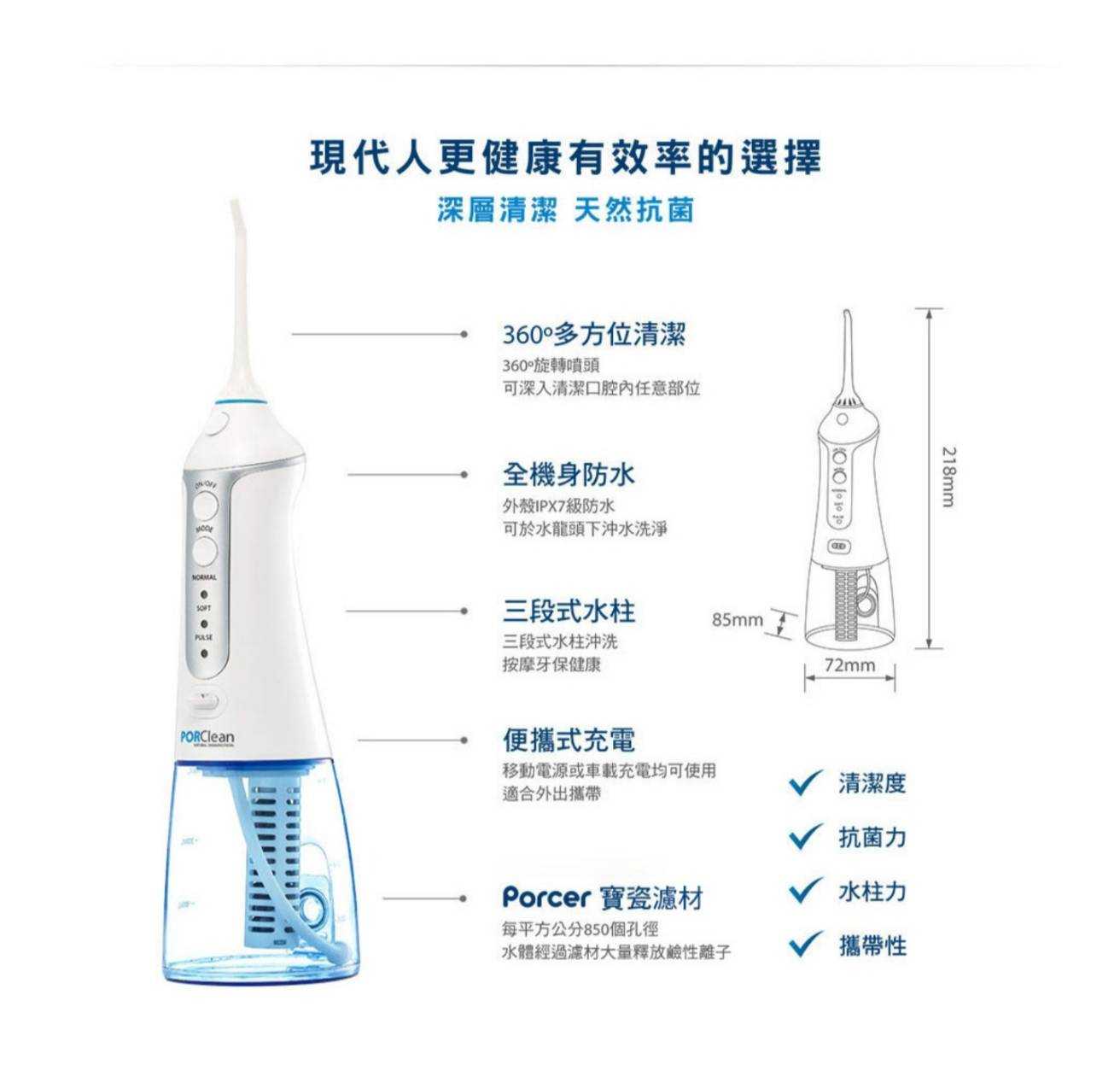 PORClean 寶可齡 抗菌沖牙機大全配組(濾芯x3+噴嘴x4) MD-20 強強滾生活 洗牙 牙線機 牙齒清潔機
