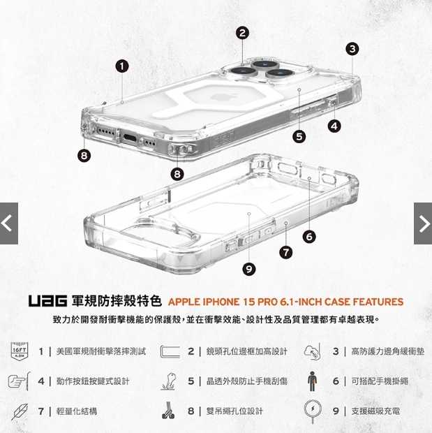 強強滾優選~【UAG】iPhone 15/Plus/Pro/Pro Max 磁吸式耐衝擊保護殼-全透款