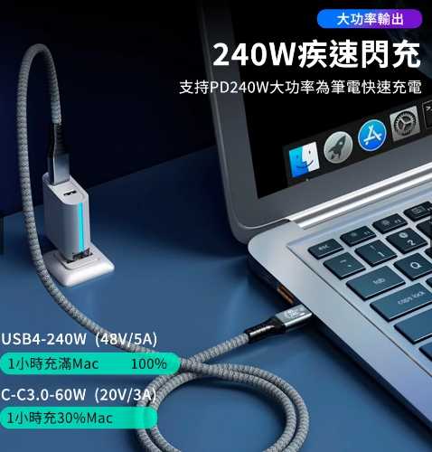 強強滾優選~ Type-C to C USB4.0充電傳輸8K影音240W快充PD3.1編織數據線iPhone15