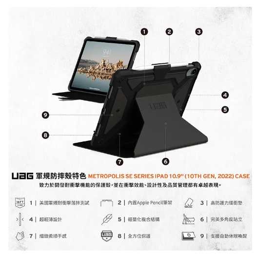 強強滾優選~ UAGUAG iPad 10.9吋都會款耐衝擊保護殼-黑
