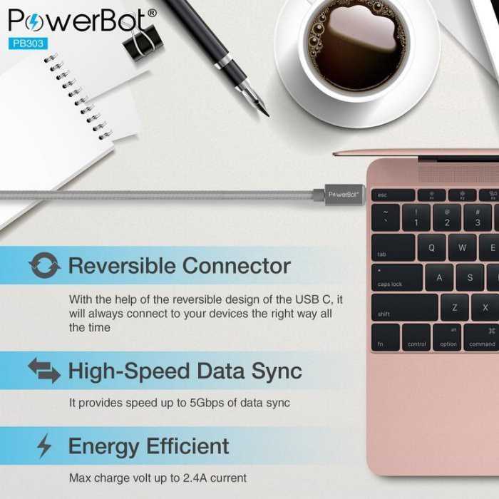 強強滾-美國聲霸PowerBot PB303 Type-C 高速傳輸充電線 快充線 typec 三星 1.2m type