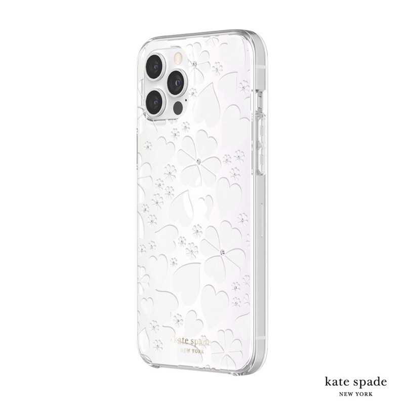 強強滾-Kate Spade iPhone12Pro Max6.7吋愛心/幸運草+白色鑲鑽