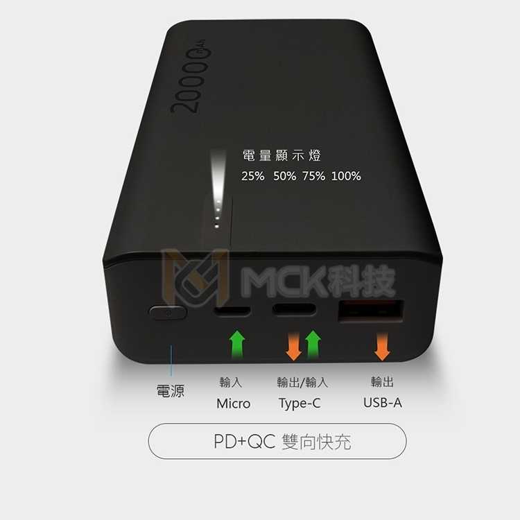 強強滾優選~ MCK 20W PD+QC3.0 快充行動電源20000mAh