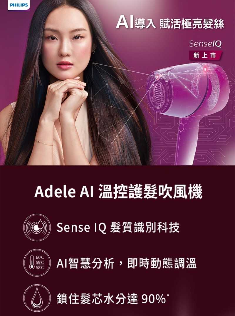 飛利浦 BHD628 Adele AI 溫控護髮吹風機