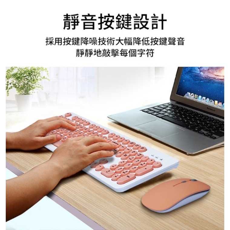 強強滾-馬卡龍復古圓點 2.4G無線鍵盤滑鼠組