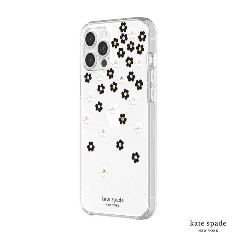強強滾-Kate Spade iPhone12 ProMax6.7吋黑白小花+金色