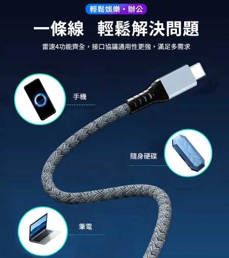 強強滾優選~ Type-C to C USB4.0充電傳輸8K影音240W快充PD3.1編織數據線iPhone15
