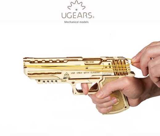 Ugears 自我推進模型 - 沃夫001手槍 來自烏克蘭.橡皮筋動力.機械驚奇 ! 科學玩具