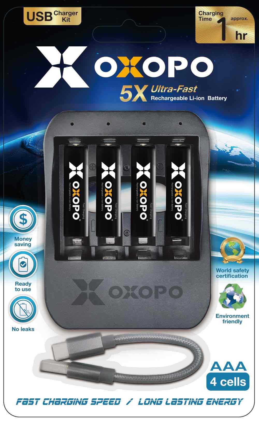 【OXOPO】XS系列 AA三號 快充鋰電池 1.5V 30分鐘快速充電80%電力 大容量 BSMI認證
