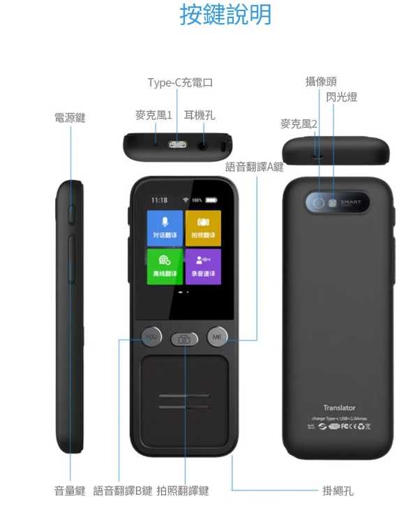 口袋AI雙向翻譯機WIFI版 138國語言翻譯 語言離線翻譯 拍照錄音翻譯-黑 語音學習機 強強滾生活