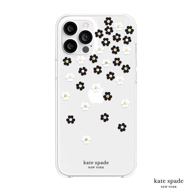 強強滾-Kate Spade iPhone12 ProMax6.7吋黑白小花+金色